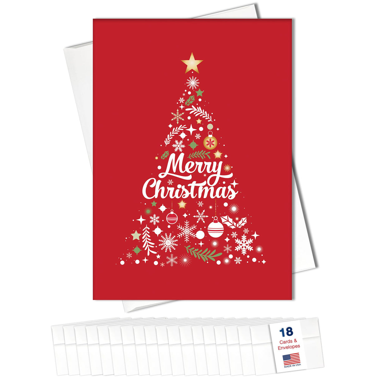 Merry Christmas Cards for Business & Family (Variety Pack 4 Holiday Designs) Greeting Card Set Pack of 20 Holiday Cards with Envelopes (5x7 inch - A7) Office, Work, Employees & Clients VP2405