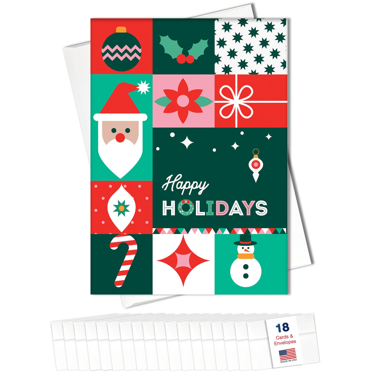 Merry Christmas Cards for Business & Family (Variety Pack 4 Holiday Designs) Greeting Card Set Pack of 20 Holiday Cards with Envelopes (5x7 inch - A7) Office, Work, Employees & Clients VP2405