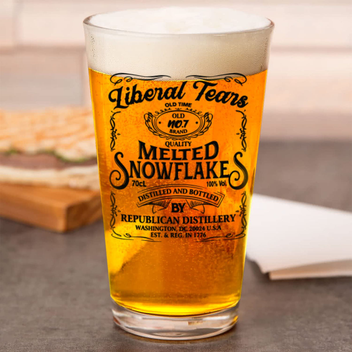 Liberal Tears Melted Snowflake Label Beer Glass | Republican Distillery Est. 1776 | Conservative Gifts For Men | Retirement Gifts for Old Men | Liberal Tears Pint Glass (16 oz)