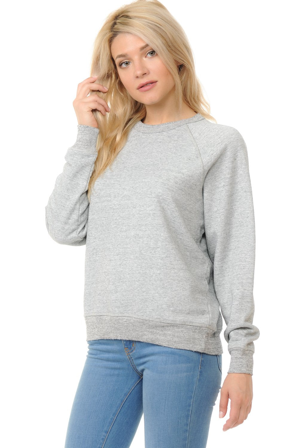 YURO-K Women's Premium Long Sleeve Crew Neck Vintage Raglan Sweatshirt Pullover X-Small - X-Large