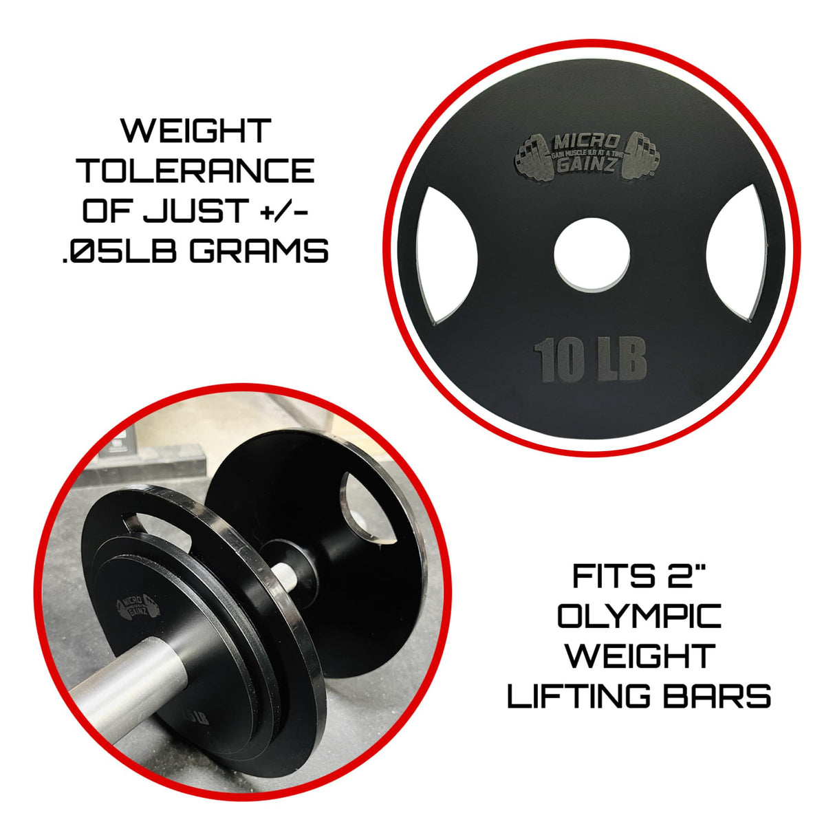 Micro Gainz Steel Olympic Barbell Weight Set of 2 Plates, 2.5lb, 5lb or 10lb, Plate Set Designed for Strength Training & Loading Bar Weights, Made in USA