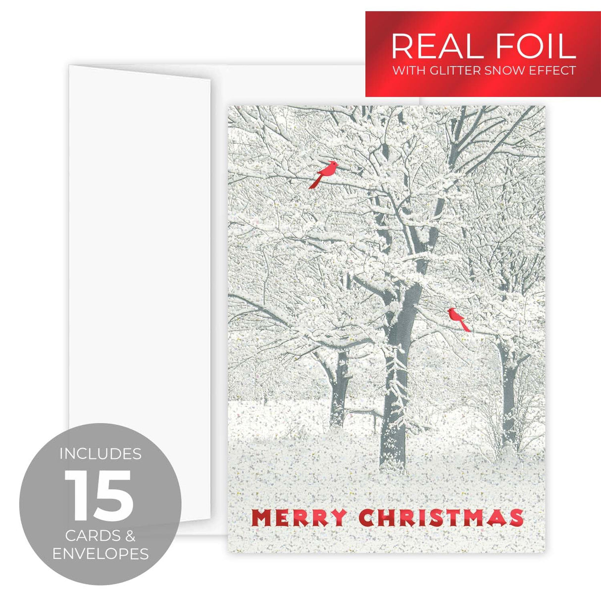 Masterpiece Sparkling Santa Christmas Cards / 16 Festive Holiday Cards Set With White Envelopes / 5 5/8" x 7 7/8" Winter Gold Foil Greeting Cards With Inside Verse/Made In The USA