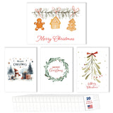 Merry Christmas Cards for Business & Family (Variety Pack 4 Seasonal Designs) Bulk Greeting Card Set Pack of 20 Holiday Cards with Envelopes (5x7 inch - A7) Office, Work, Employees & Clients VP2404