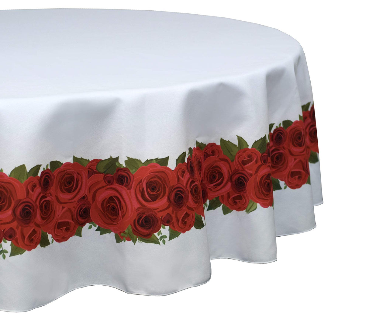 Fabric Textile Products Round Tablecloth, 100% Milliken Polyester, Machine Washable, 90" Round, Christmas Garland Border