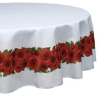 Fabric Textile Products Round Tablecloth, 100% Milliken Polyester, Machine Washable, 90" Round, Christmas Garland Border