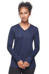 Expert Brand USA-Made Women's Drimax Dry Fit V Neck Athletic Long Sleeve