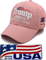 Trump 2024 Hat, Donald Trump 2024 Cap Save America Again MAGA USA Embroidery Pink Hat Made in USA