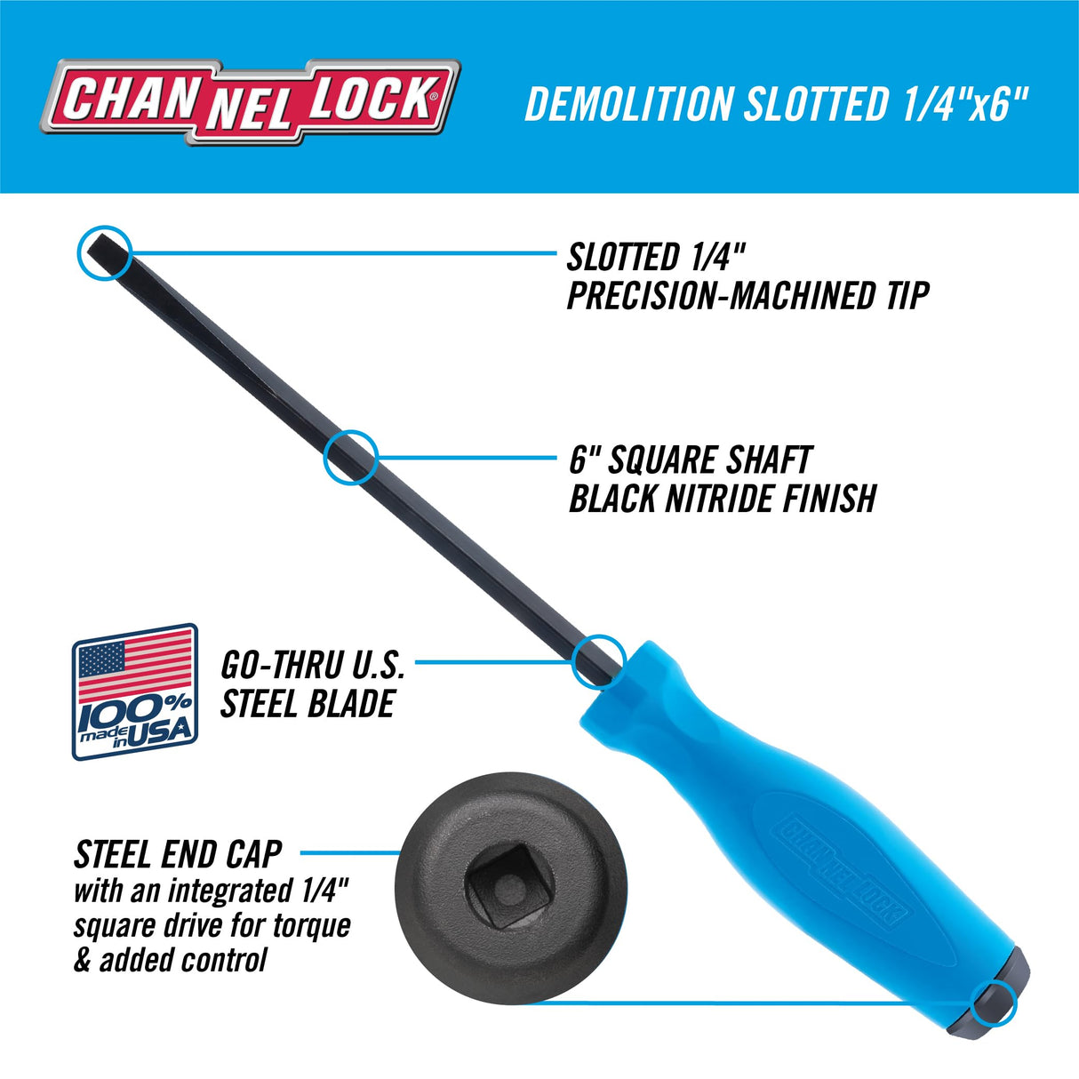 CHANNELLOCK DS-2H 2 Piece Demolition Driver Set, Precision Machined Non-Magnetic, Made in USA, Molded Tri-Lobe Grip