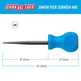 CHANNELLOCK SAW3H 3-inch Professional Scratch Awl Pick, Precision Machined Non-Magnetic, Made in USA, Molded Tri-Lobe Grip