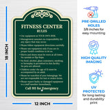 Sigo Signs, Fitness Center Rules Use Equipment at Your Own Risk Décor Sign, Green Light, 12x18 Inches, ACM, Fade Resistant, Made in USA