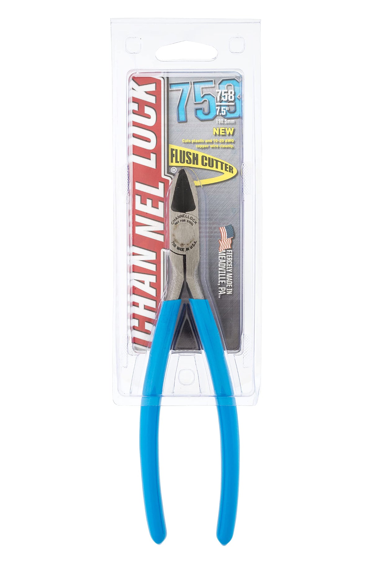 Channellock 758 7.5-Inch Long Reach Diagonal Flush Cutting Plier, Blue