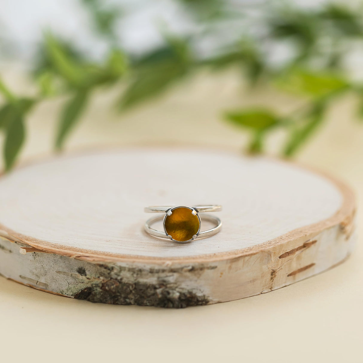 Bottled Up Designs Handmade Double Band Adjustable Ring, Recycled Bottle Glass, Sterling Silver, Eco Friendly, Made in USA, Birthday Gift, Mothers Day, Anniversary (Red 1940s Beer Bottle)