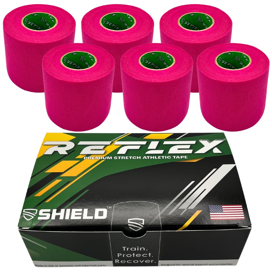 Shield Reflex | Stretch Athletic Tape, Tear by Hand, Made in USA, Thin, Flexible, Elastic Sports Tape, Spatting Football Tape 6 Pack (Midnight Blue, 2 Inch)