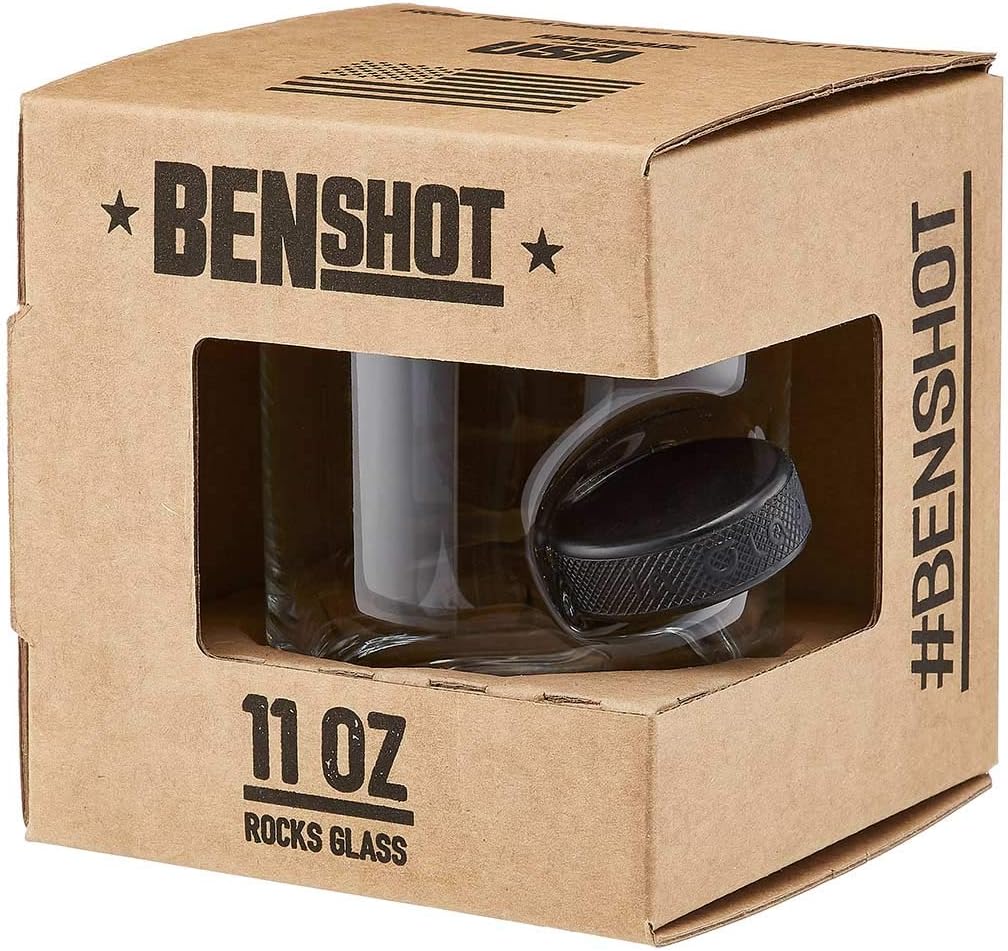BenShot Rocks Glasses with Hockey Puck Embedded - 11oz | Made in the USA [Set of 2]