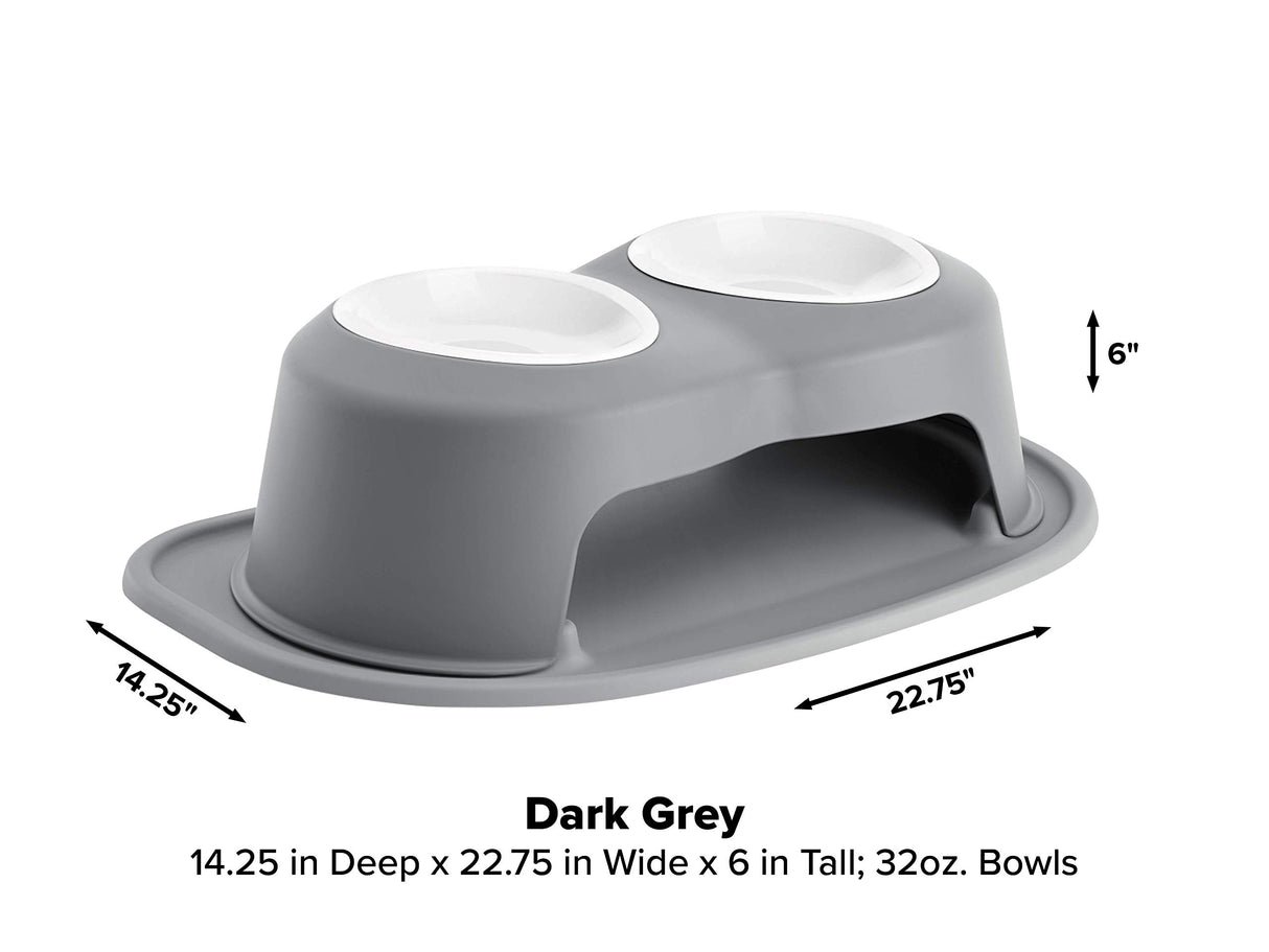 WeatherTech Double High Pet Feeding System w/Plastic Dog/Cat Bowls - 8" High Stand Dark Grey (PDHC3208DGDG)