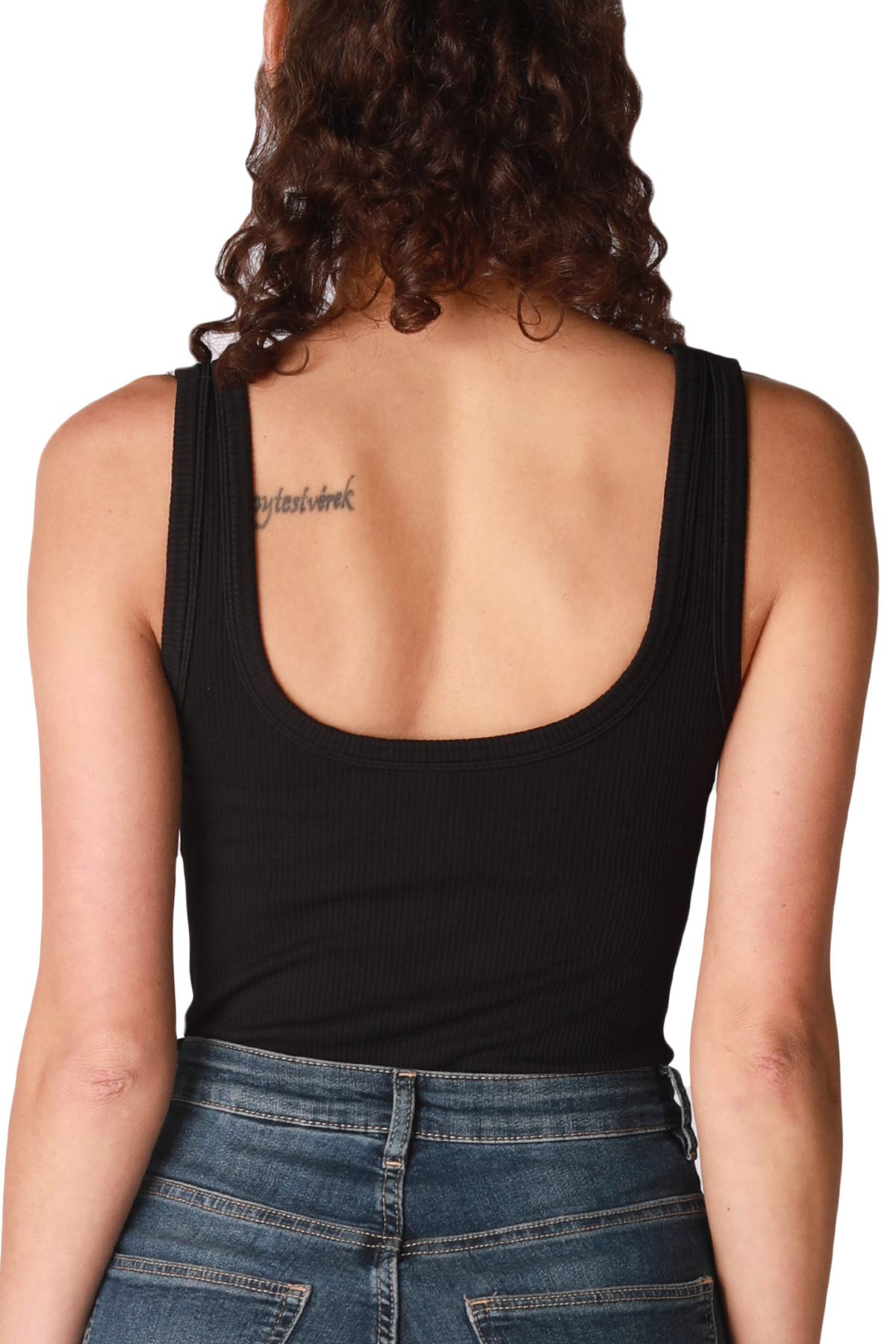 NIKIBIKI Women Seamless Ribbed Scoop Neck & Back Bodysuit, Made in U.S.A, One Size
