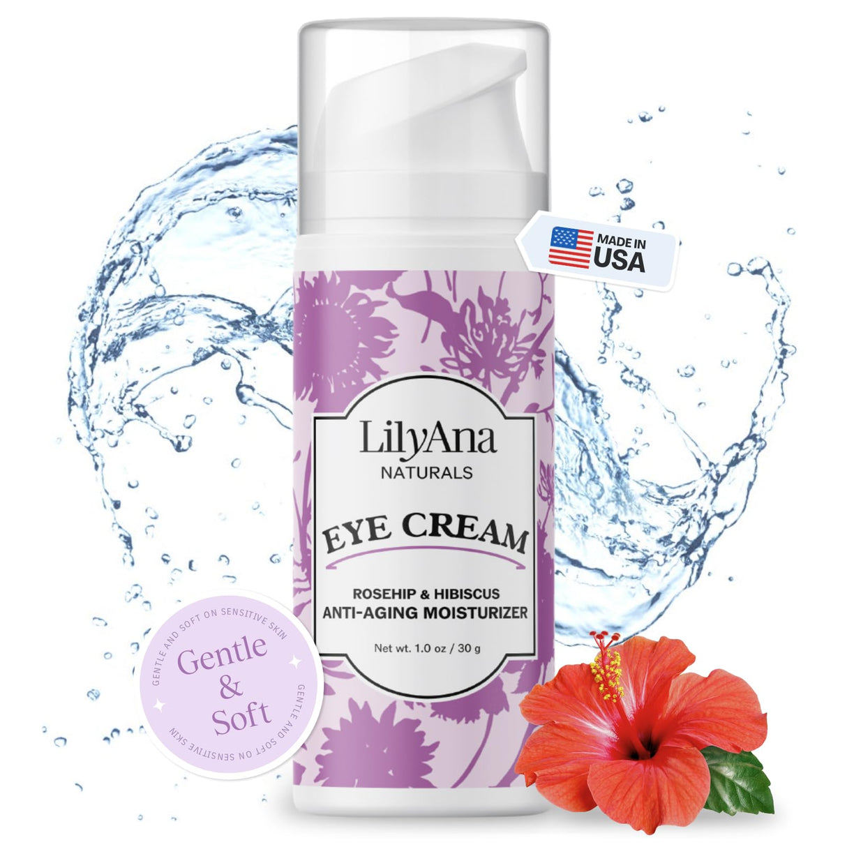 LilyAna Naturals Eye Cream for Dark Circles and Puffiness, Under Eye Cream for Wrinkles and Bags, Anti Aging Eye Cream helps Improve Dryness; for Sensitive Skin - 1.7 oz - Made in USA