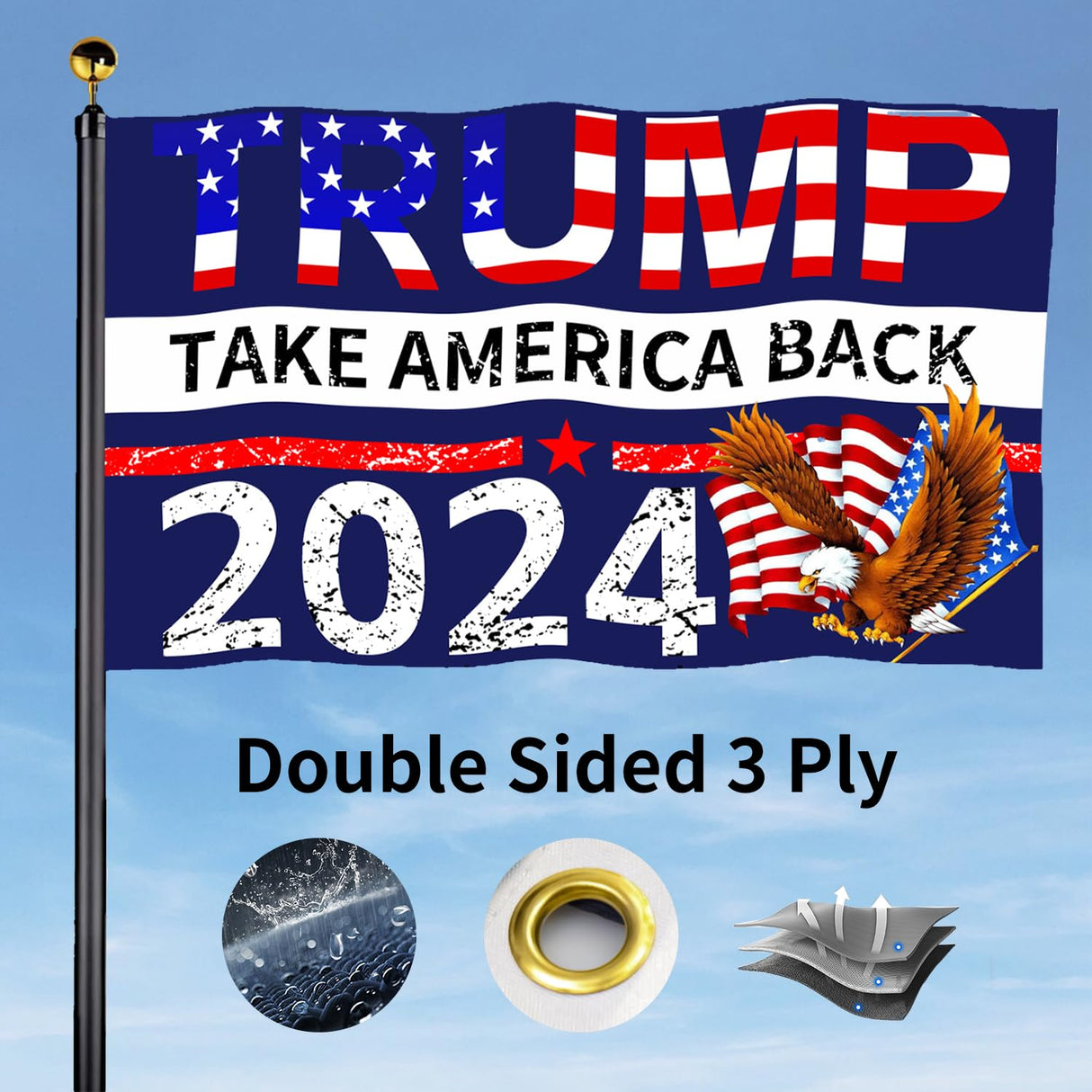 Trump 2024 Flag 3x5 FT Outdoor Made in USA Double Sided 3 Ply, Large Donald Trump Flags 2024 Take America Back Flag, Heavy Duty Trump Garden Banner UV Protection Fade Resistant