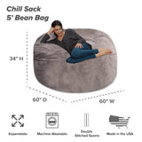 Chill Sack Bean Bag Chair: Giant 5' Memory Foam Furniture Bean Bag - Big Sofa with Soft Micro Fiber Cover - Black