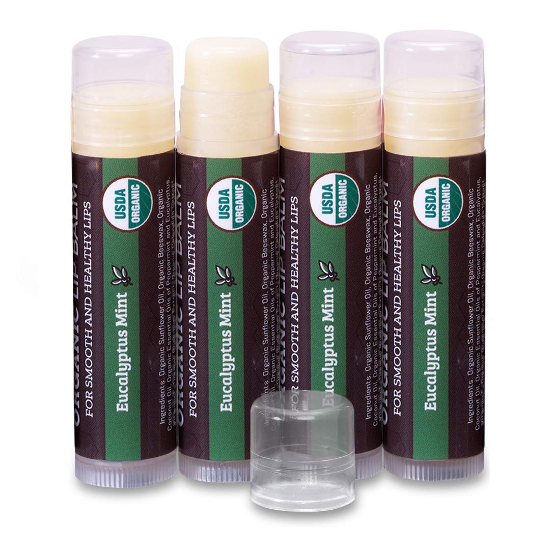 USDA Organic Lip Balm 6-Pack by Earth's Daughter Stocking Stuffers - Fruit Flavors, Beeswax, Coconut Oil, Vitamin E - Best Lip Repair Chapstick for Dry Cracked Lips - Moisturizing Lip Care