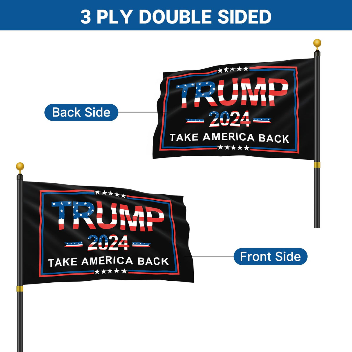 Homissor Trump Flag Made in USA 2024 Trump Flags 3x5 Outdoor Double Sided Donald Trump 2024 Take America Back for Outside