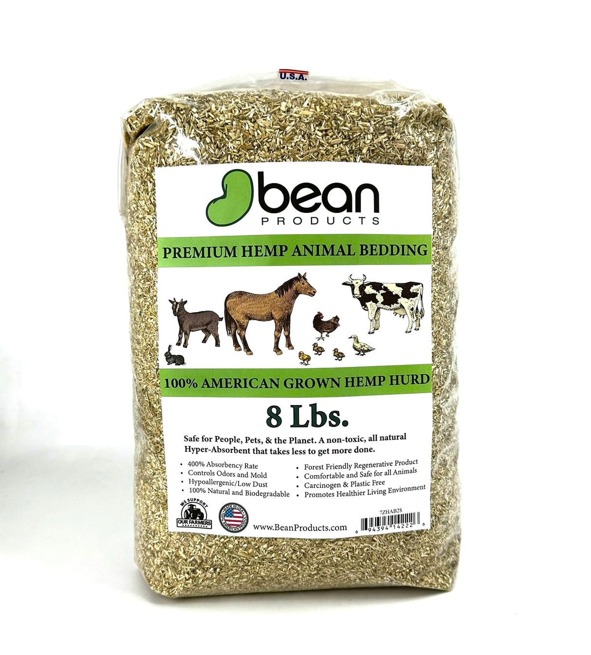 Hemp Chicken and Animal Bedding 8 Lbs of Natural Ground Hurds - SUPER ABSORBENT- DUST FREE- for your CHICKENS, Horse, Rabbit, Reptile, Hamster, Cage Coop or CAT LITTER - USA Grown - Carbon Negative