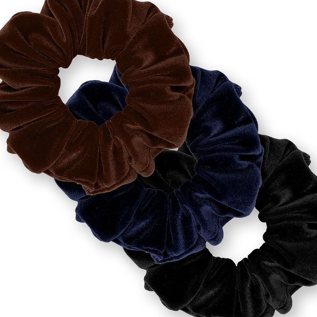 Velvet Scrunchies 3-Pack Gift Set Premium Plush Ponytail Holder Made in the USA Burgundy Forest Black