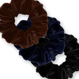 Velvet Scrunchies 3-Pack Gift Set Premium Plush Ponytail Holder Made in the USA Burgundy Forest Black