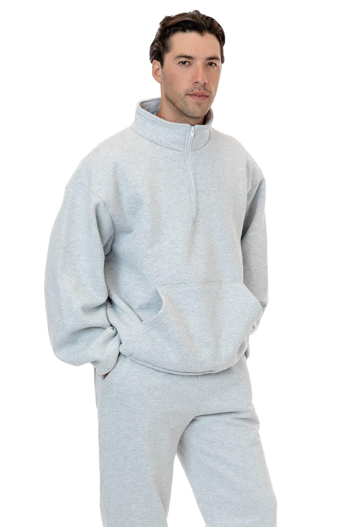 Los Angeles Apparel Heavy Fleece X Pocketed Half Zip Sweater (Piece Dye)