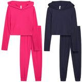 Sweet Hearts Girls' Sweatsuit Set - 4 Piece Lightweight Ribbed Pullover Hoodie Sweatshirt and Jogger Sweatpants: Made in USA