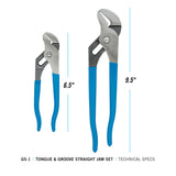 Channellock 2 Piece Tongue and Groove Pliers Set - 9.5-Inch, 6.5-Inch | Straight Jaw Groove Joint Pliers | Laser Heat-Treated 90° Teeth| Forged from High Carbon Steel | Patented Reinforcing Edge Minimizes Stress Breakage | Made in USA