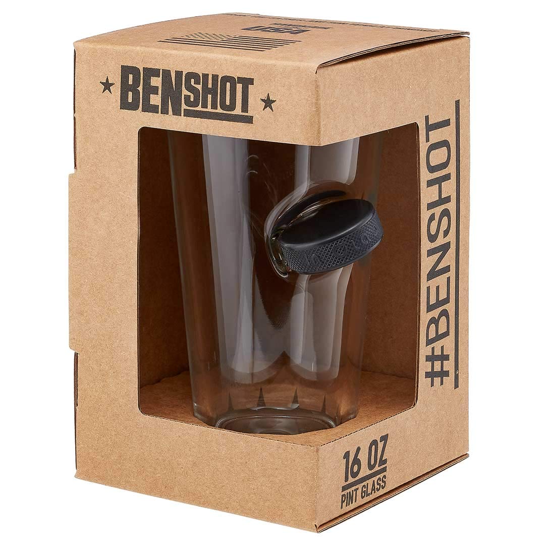 BenShot Hockey Puck Pint Glass - 16oz | Made in the USA [Set of 2]