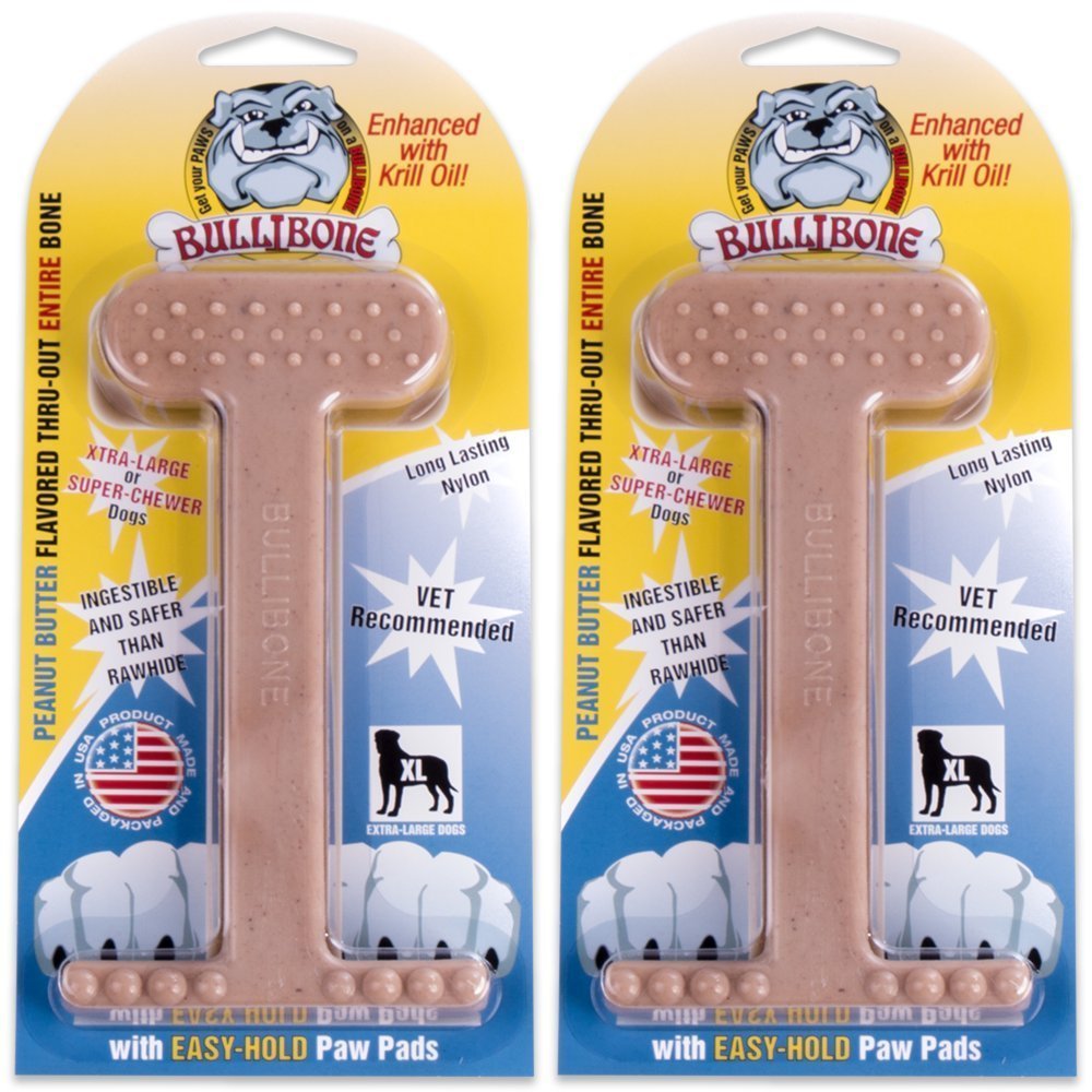 Bullibone Nylon Dog Chew Toy Nylon Bone - Improves Dental Hygiene, Easy to Grip Bottom, and Permeated with Flavor (Bacon, Large - 2 Pack)