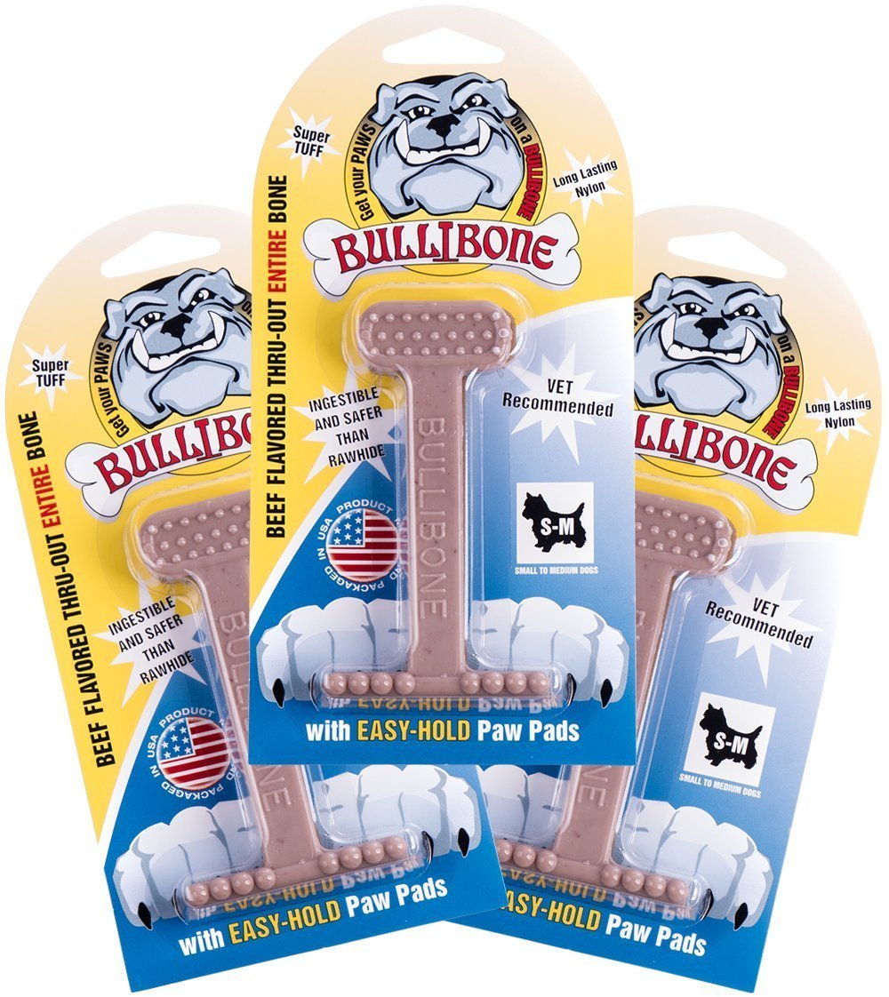 Bullibone Nylon Dog Chew Toy Nylon Bone - Improves Dental Hygiene, Easy to Grip Bottom, and Permeated with Flavor (Bacon, Large - 2 Pack)