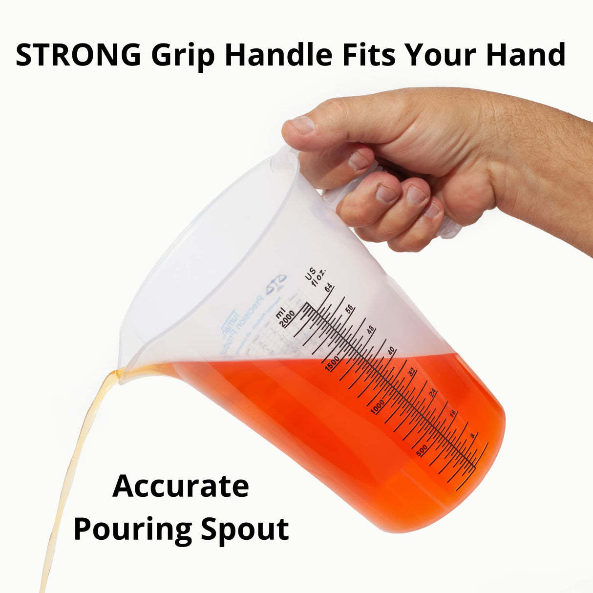 One Gallon 128oz Measure Pitcher - Convenient Conversion Chart - Strong Food Grade - Great for Lawn, Chemicals Pool, Ag, Lye, Home Hobbies, Motor Oil, Fluids - Turnah Precision Products, Made in USA