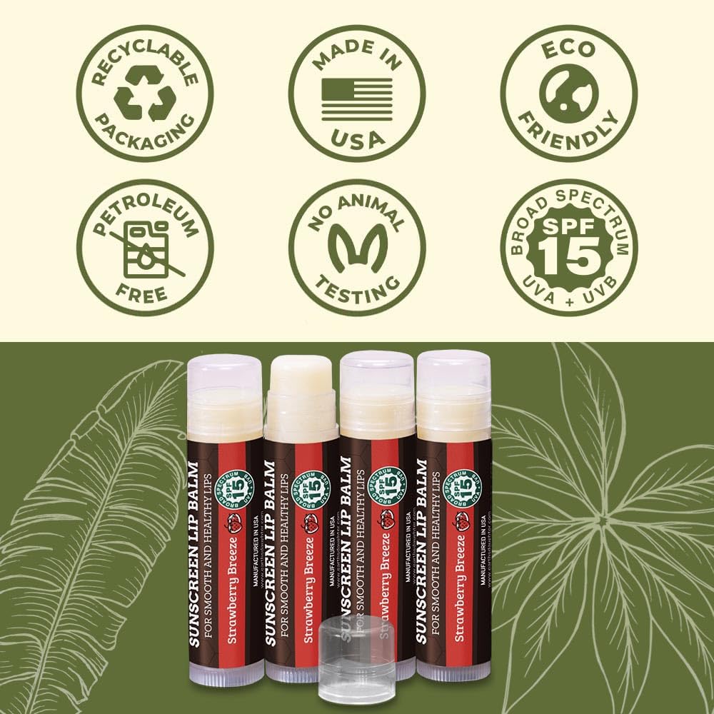 USDA Organic Lip Balm 6-Pack by Earth's Daughter Stocking Stuffers - Fruit Flavors, Beeswax, Coconut Oil, Vitamin E - Best Lip Repair Chapstick for Dry Cracked Lips - Moisturizing Lip Care
