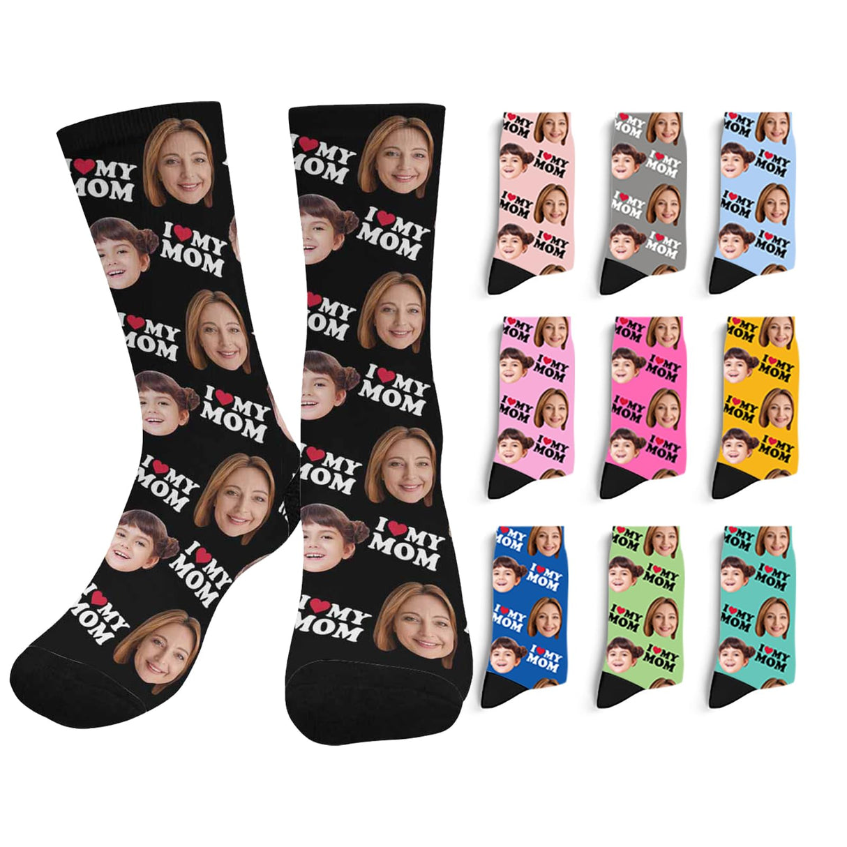 Custom Face Socks with Photo Novelty Crew Socks, Personalized Red Hearts Unisex Crew Sock Gifts for Men Women Made in USA