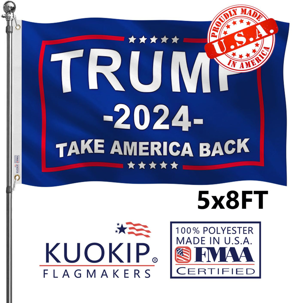 Double Sided Red Trump 2024 Flag 3x5 Made in USA Outdoor Heavy Duty 3 Ply Polyester Trump Take America Back Flag with White Starting Tape and 2 Brass Grommets