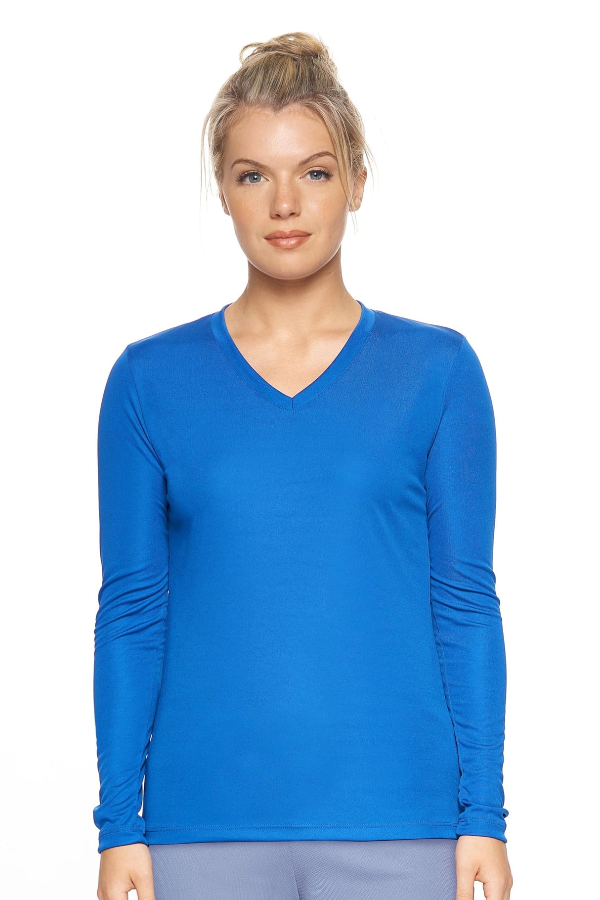 Expert Brand USA-Made Women's Drimax Dry Fit V Neck Athletic Long Sleeve