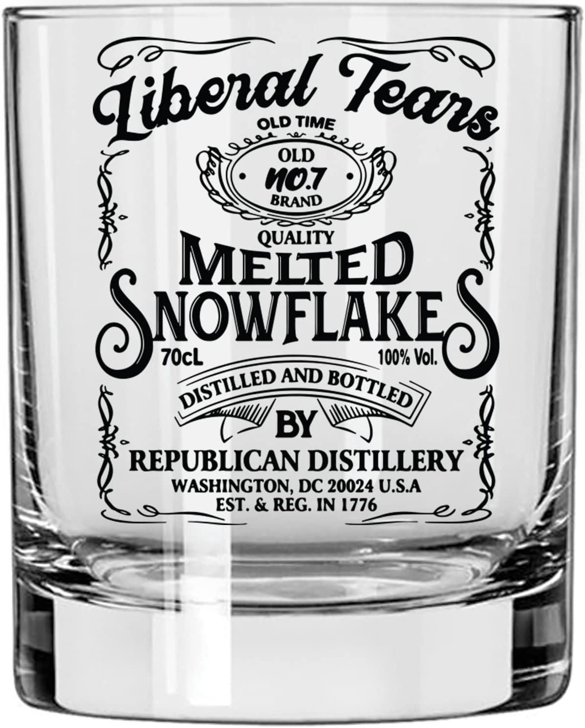 Liberal Tears Melted Snowflake Label Whiskey Glass | Republican Distillery Est. 1776 | Conservative Gifts For Men | Retirement Gifts for Old Men | Liberal Tears Wine Glass (11 oz)