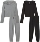 Sweet Hearts Girls' Sweatsuit Set - 4 Piece Lightweight Ribbed Pullover Hoodie Sweatshirt and Jogger Sweatpants: Made in USA