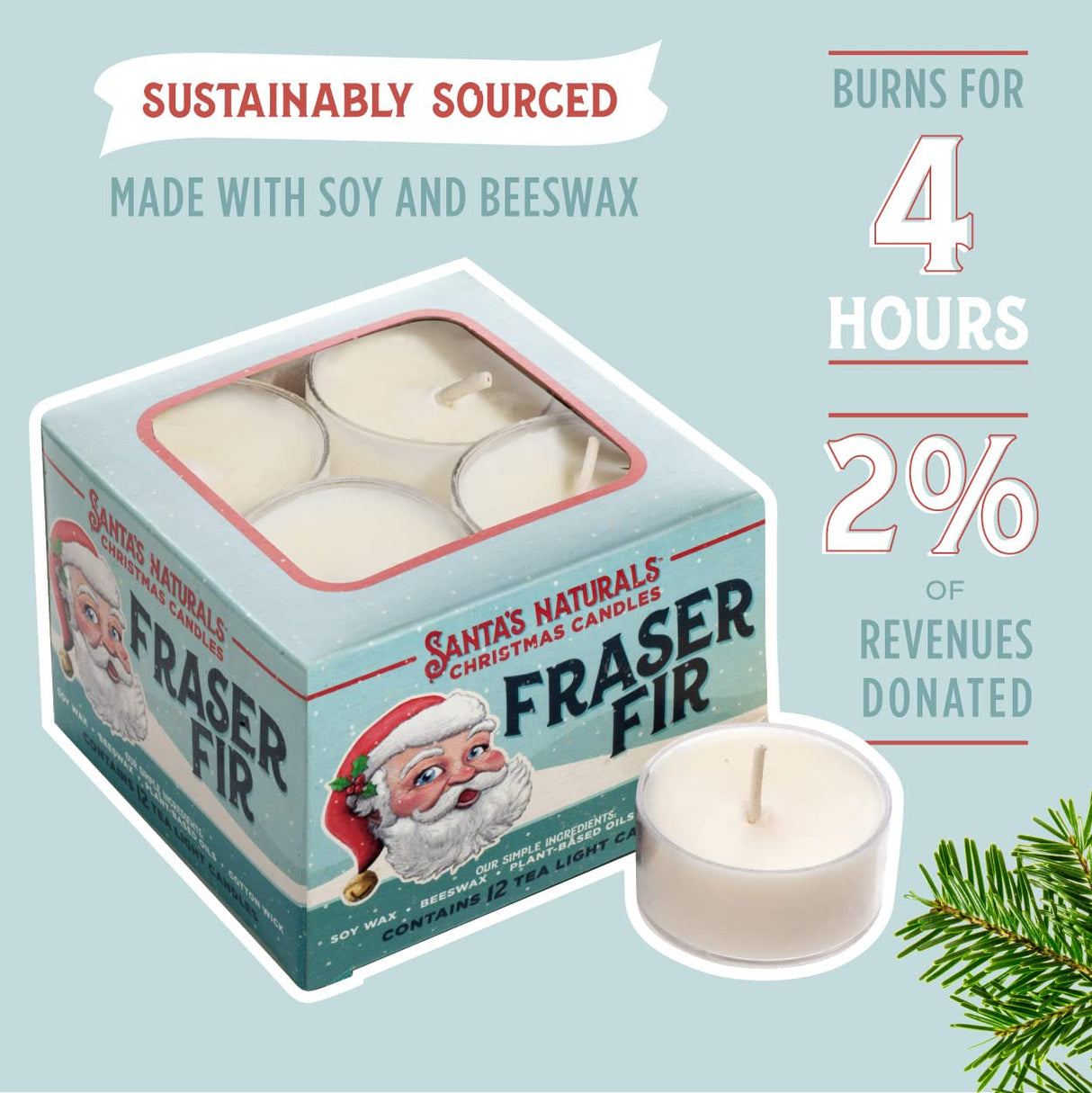 Santa's Naturals Fraser Fir Christmas Candle (9oz) | Authentic Pine Scent | Christmas Gift | Burns 30+ Hours | Made in USA | Soy and Beeswax Blend with Essential Oils | Holiday Candle