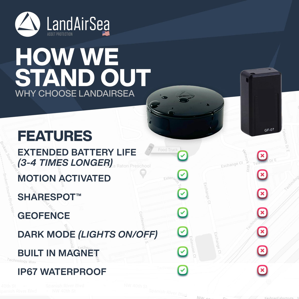 LandAirSea 54 GPS Tracker - Made in the USA from Domestic & Imported Parts. Long Battery, Magnetic, Waterproof, Global Tracking. Subscription Required