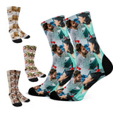 Custom Face Socks with Photo Novelty Crew Socks, Personalized Red Hearts Unisex Crew Sock Gifts for Men Women Made in USA