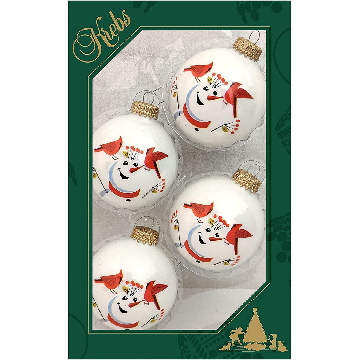 Glass Christmas Tree Ornaments - 67mm/2.625" [4 Pieces] Decorated Balls from Christmas by Krebs Seamless Hanging Holiday Decor (Frost with Blue & Silver Bethlehem Scene)