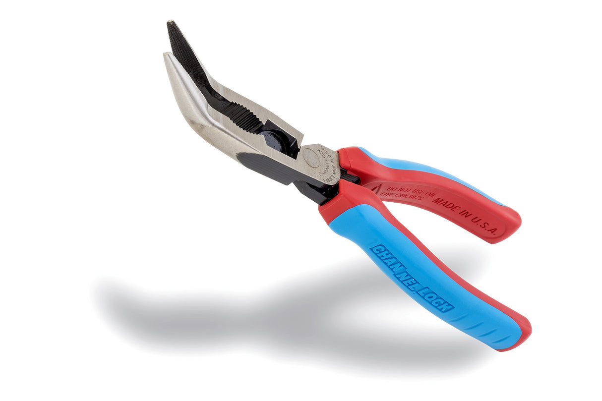 Channellock E388CB E Series Bent Long Nose Plier with XLT Joint and Code Blue Grips, 8-Inch Combination Bent Nose CODE BLUE Grip