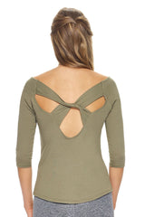 Expert Brand USA-Made Women's MoCA Cotton Blend 3/4 Sleeve Cross Back Shirt