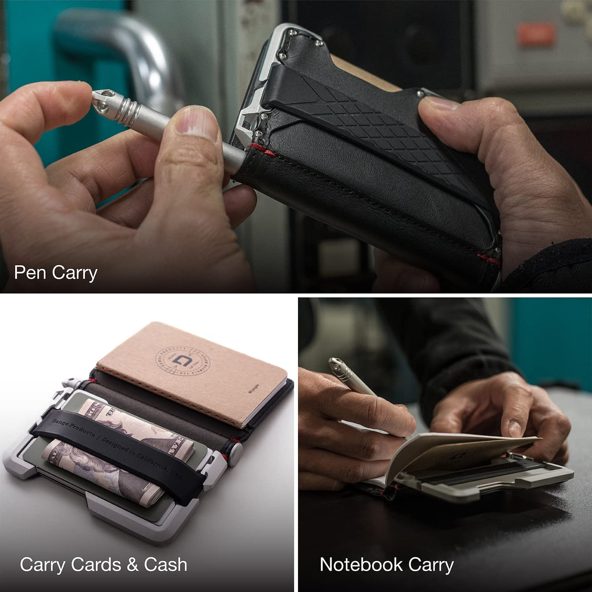 Dango Slim Minimalist Wallet for Men - RFID Blocking - Bifold, with Pen and Notebook