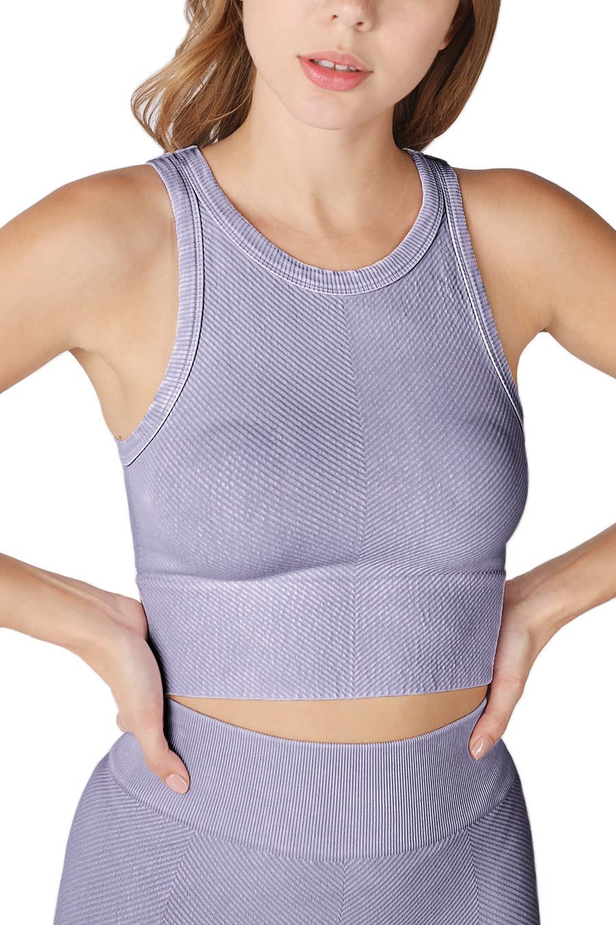 NIKIBIKI Women Seamless Vintage Chevron High Neck Crop Top, Made in U.S.A, One Size