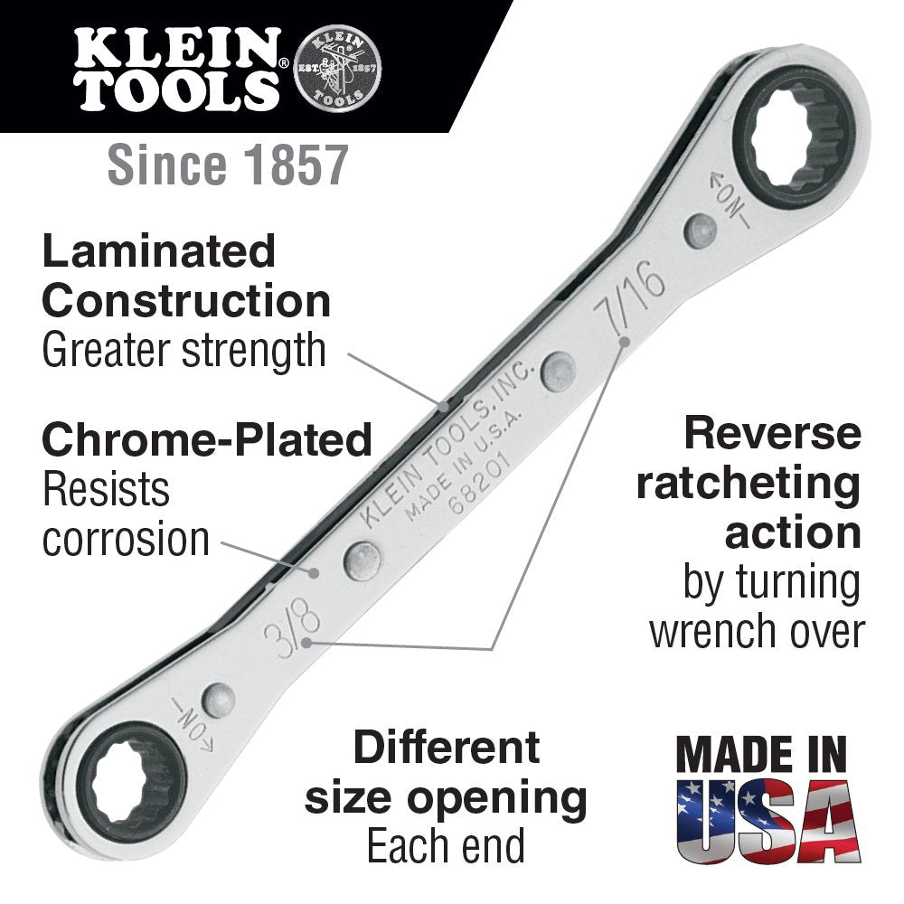 Klein Tools 68221 SAE Ratcheting Box Wrench Set, 5 Piece, 10 Sizes, Made in USA